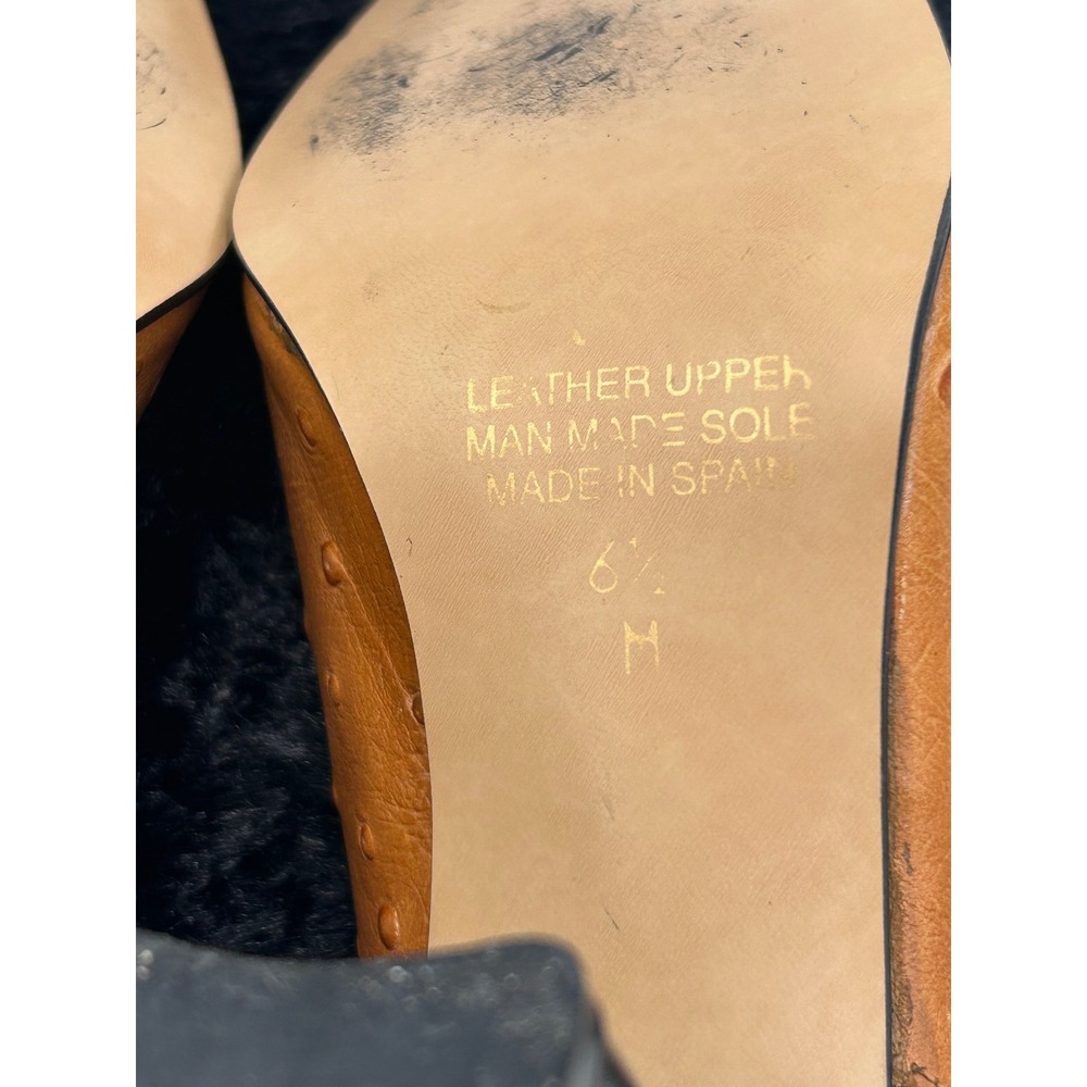 Renetti Amy Slingback Heels Ostrich Embossed Leather Black Toe Block Heel 6.5M - Picture 8 of 13
